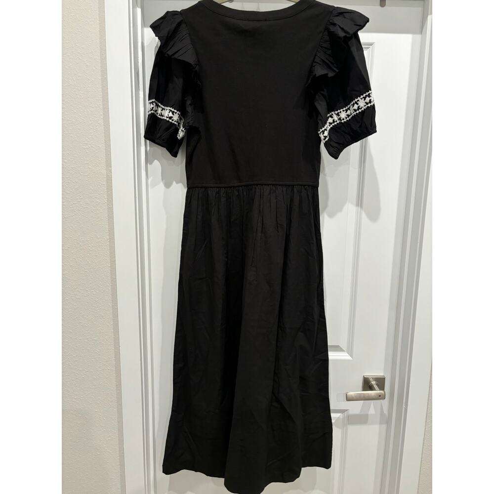 Cleobella Selma Midi Dress Black Puff Sleeve Boho Cottagecore Size Large NWT - Picture 6 of 8